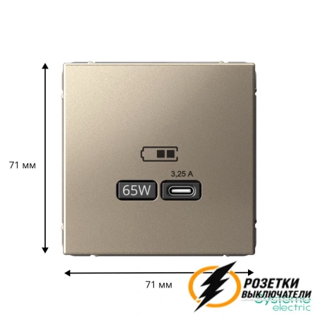 Зарядка USB 1 порта тип С 3250 mA ArtGallery шампань