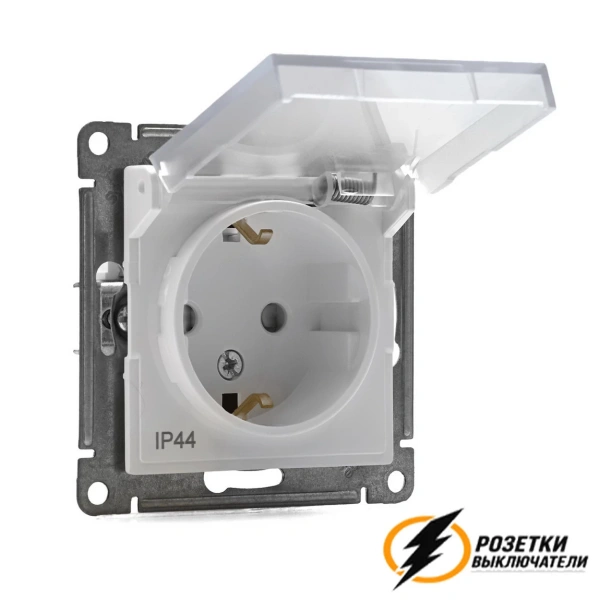 Розетка с прозрачной крышкой ip44 16а 250в AtlasDesign белая