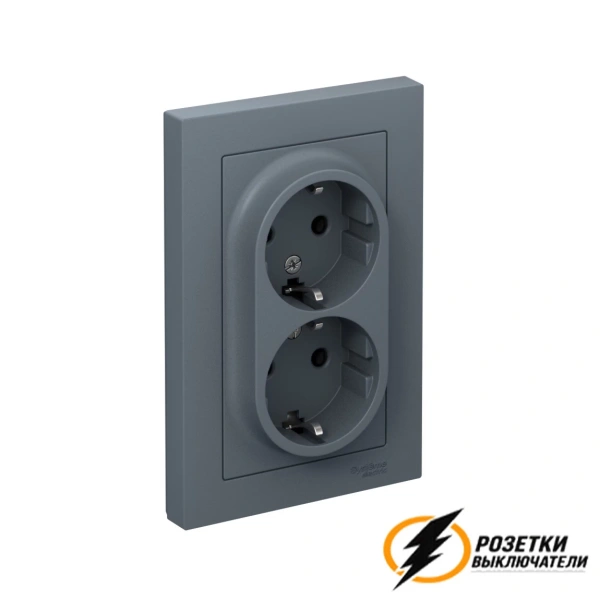 Розетка двойная с заземлением 10а 250в AtlasDesign грифель