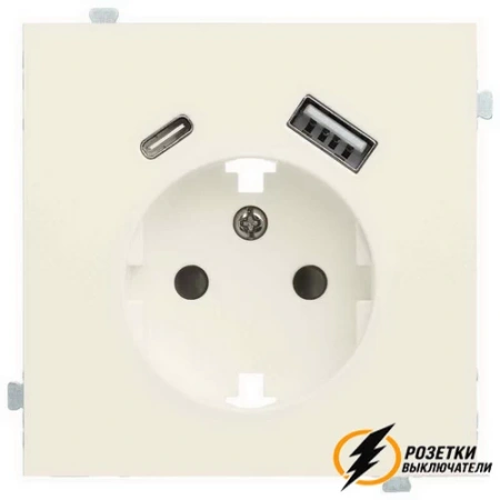 Розетка с USB зарядкой 2 порта А+C 2,4mA Rikett кремовый сатин