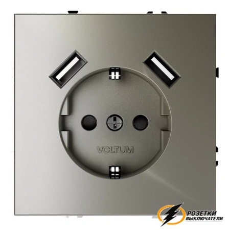 Розетка с USB зарядкой 2 порта, А 3,2 mA Voltum S70 шелк VLS040403