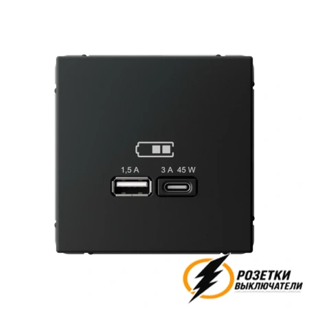Зарядка USB 2 порта тип А-С 3000 mA ArtGallery карбон
