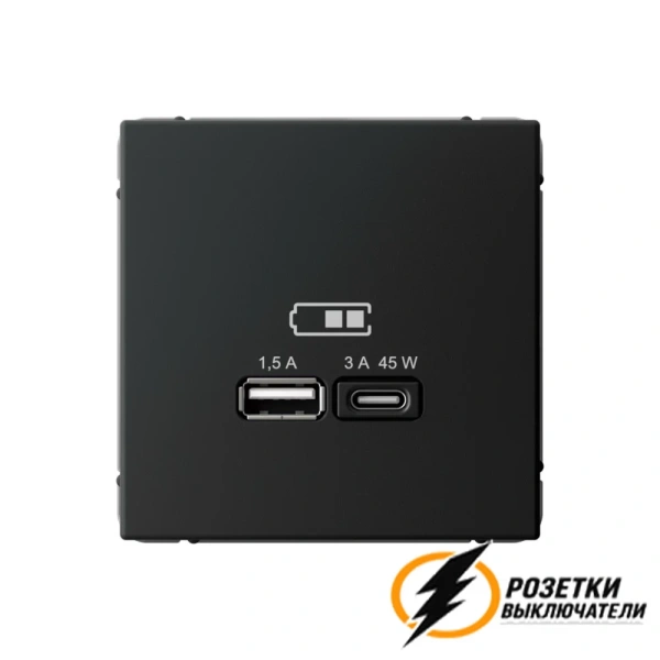 Зарядка USB 2 порта тип А-С 3000 mA ArtGallery карбон