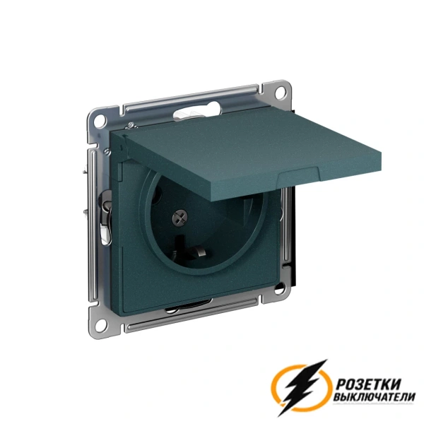 Розетка с белой крышкой ip20 16а 250в AtlasDesign изумруд